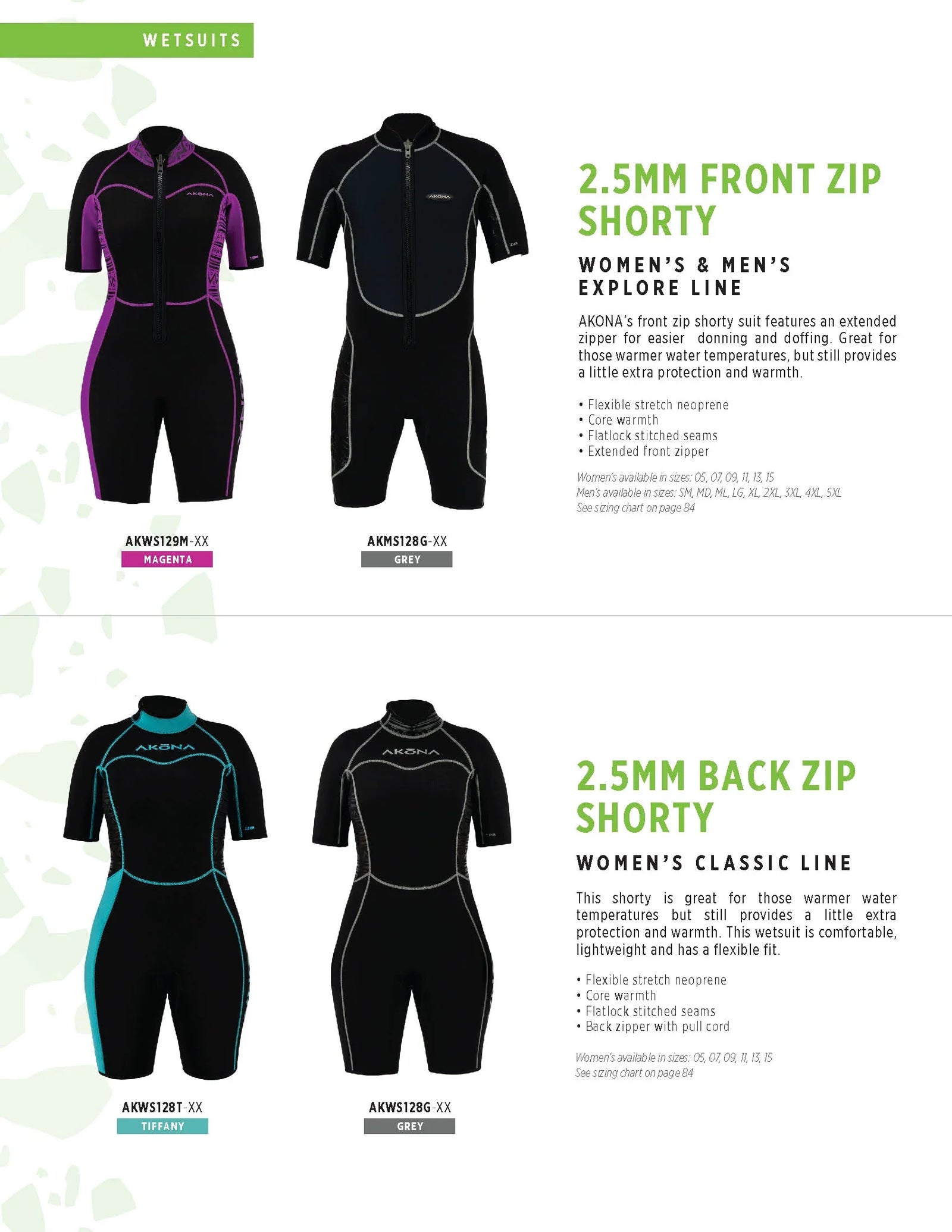 Akona 2.5mm Men's  Shorty - (Front Zip) Grey, Wetsuit
