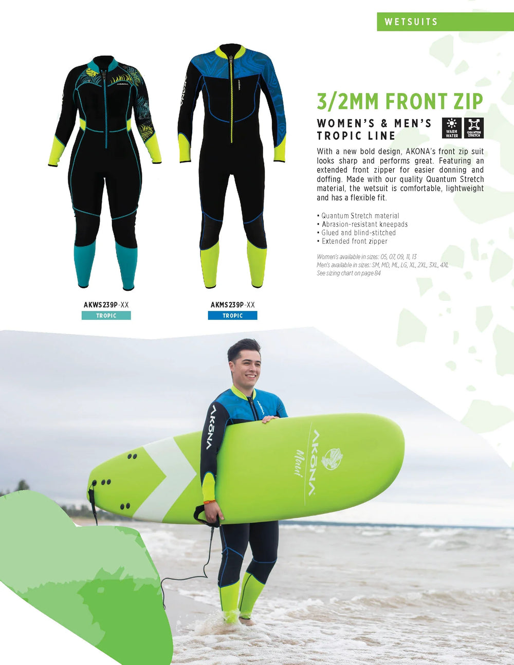 Akona 3/2mm Women's Front Zip Tropic Full Wetsuit