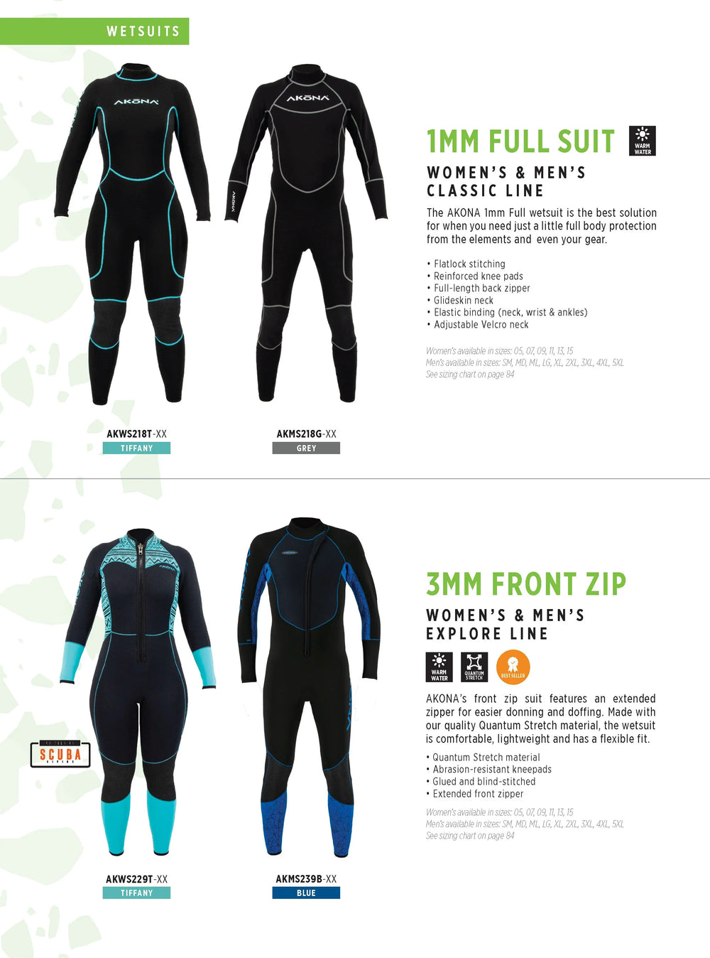 Akona 3mm Men's Front Zip Full Blue, Wetsuit