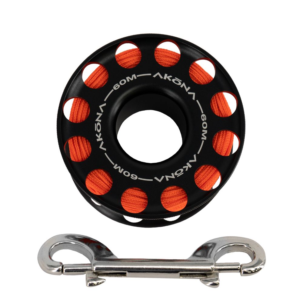 AKONA ALUMINUM SPOOL 60M / 200FT BLACK, Dive Spool