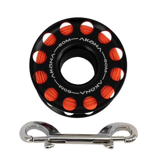 AKONA ALUMINUM SPOOL 60M / 200FT BLACK, Dive Spool