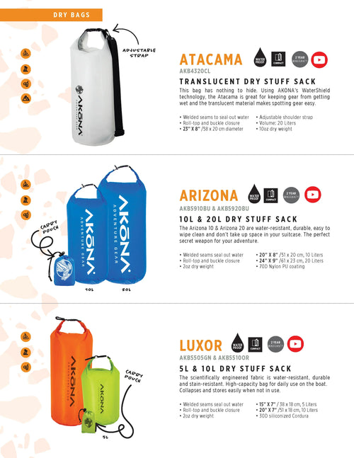 AKONA ATACAMA TRANSLUCENT DRY STUFF SACK, Waterproof Dry Bag
