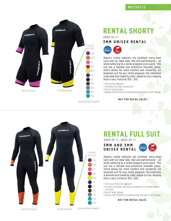 AKONA 3MM UNISEX RENTAL FULL SUIT, Wetsuit