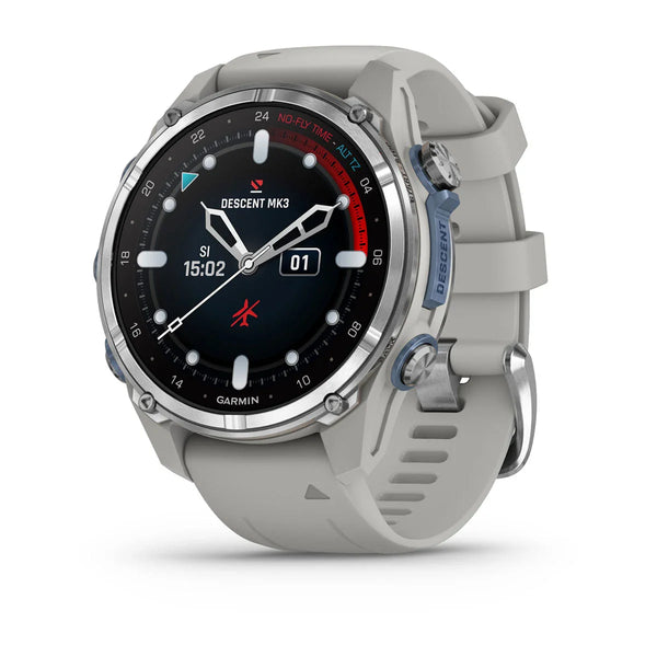Garmin Descent™ Mk3 43 mm (Stainless Steel with Fog Gray Silicone Band)