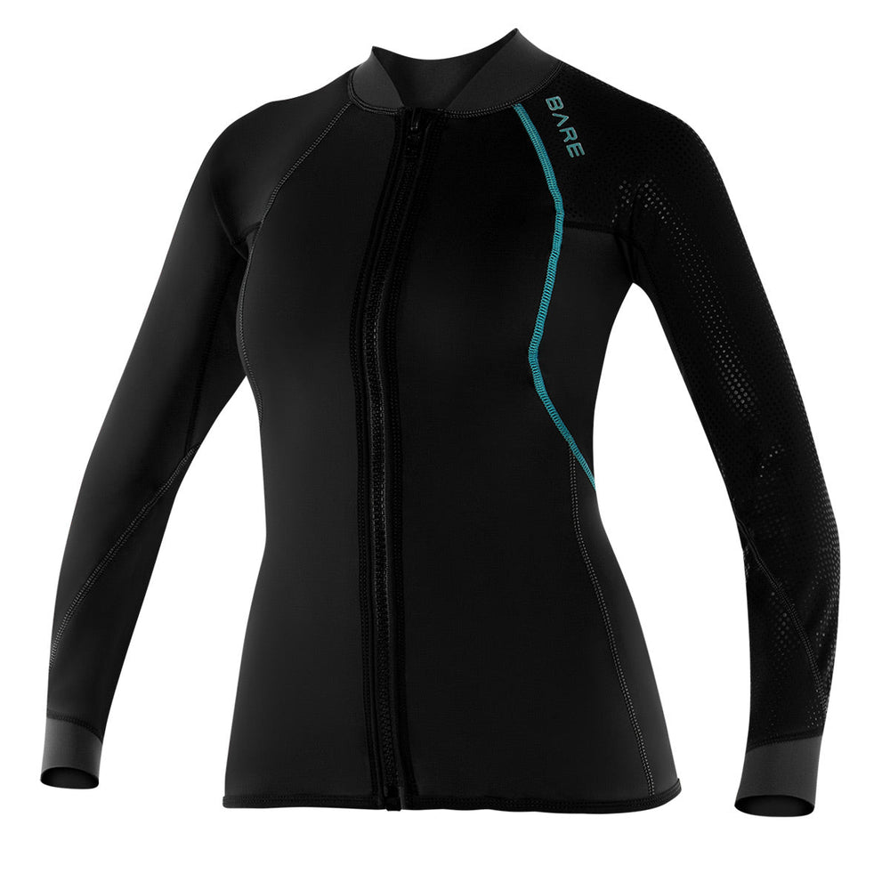 EXOWEAR LONG SLEEVE FRONT ZIP JACKET, WOMEN'S - BLK/GRY-Aquatic Sports