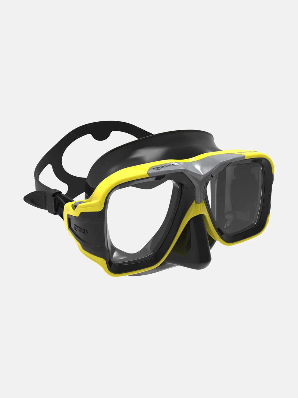 Black and yellow diving mask on a white background