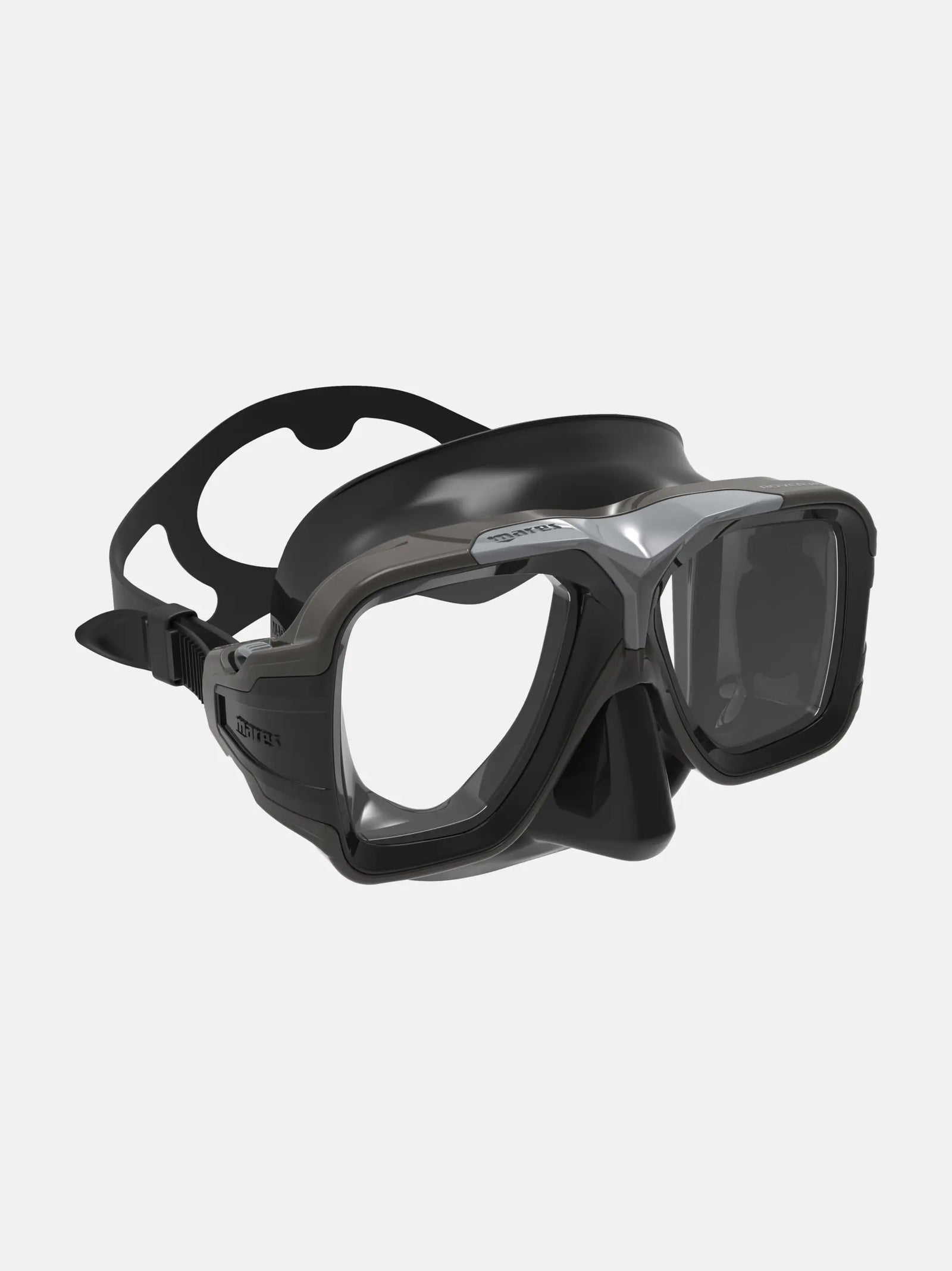 Black and black diving mask on a white background