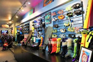 Large selection of masks, fins and snorkels